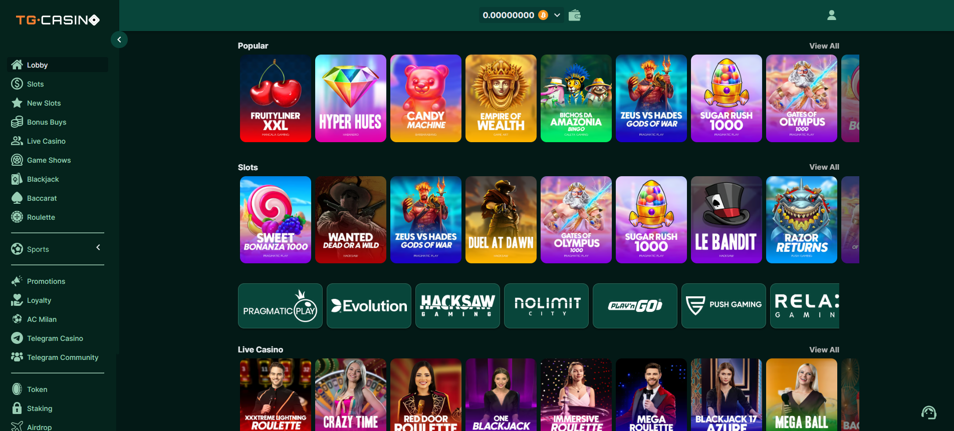 Popular slots available at TG Casino - one of the best no KYC online casinos